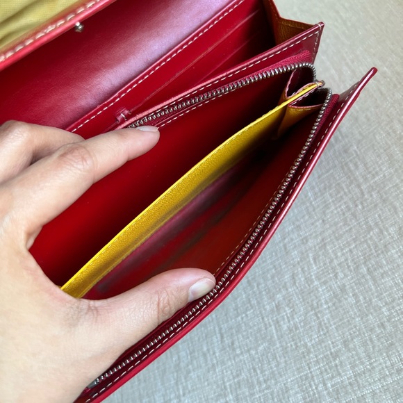 Authentic Goyard Red Long Wallet Leather Goyardine - Picture 9 of 15